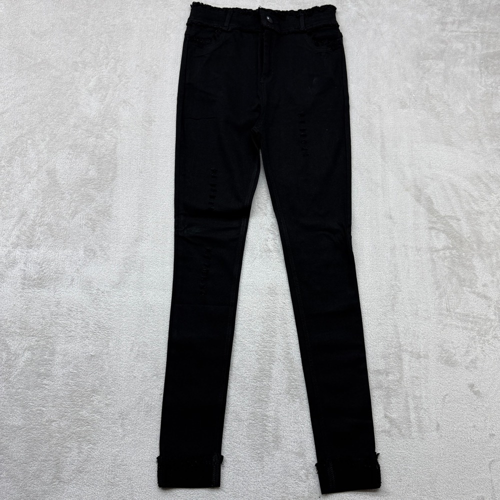 Coco + Carmen Jeans Women's Large/XL Skinny Black Distressed Raw Hem High Rise